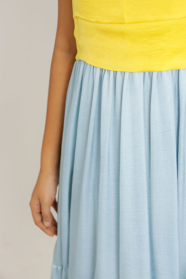 Yellow Ice Blue Midi Dress