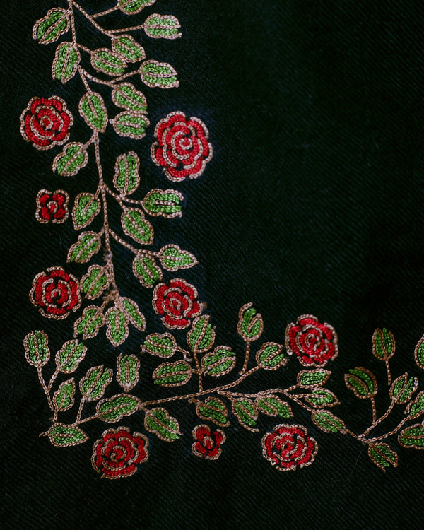 Wild Roses Black Cashmere Shawl