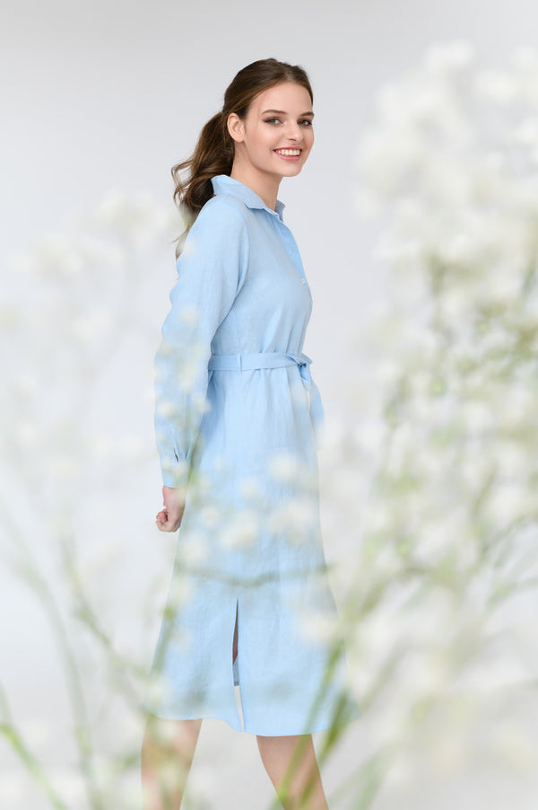 Aurora Long Sleeve Linen Midi Dress