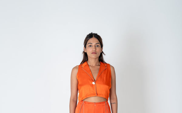 Orange Sleveless Waistcoat Top