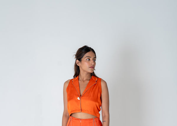 Orange Sleveless Waistcoat Top