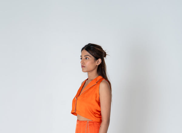 Orange Sleveless Waistcoat Top