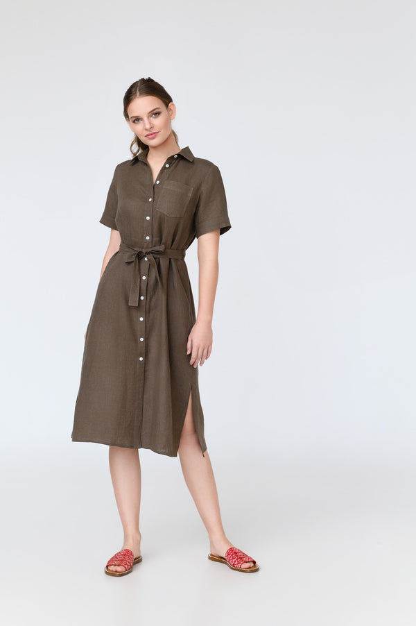 Charlotte Short Sleeve Linen Midi Dress