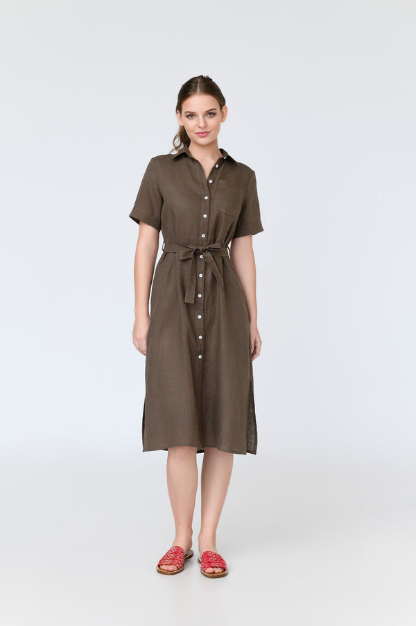 Charlotte Short Sleeve Linen Midi Dress