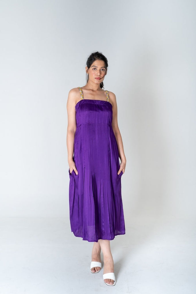 Color Blocked Braided Sleeveless Purple Maxi Dress