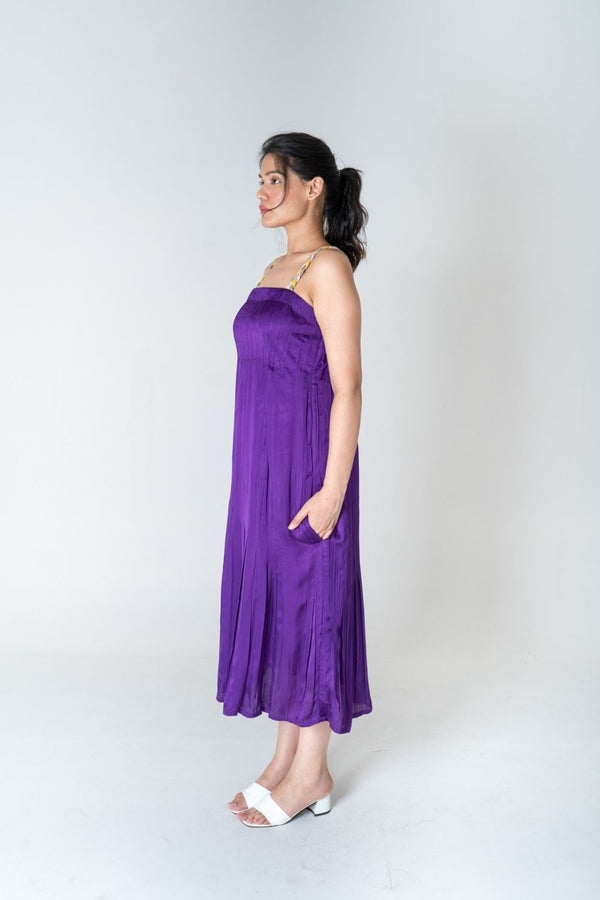 Color Blocked Braided Sleeveless Purple Maxi Dress