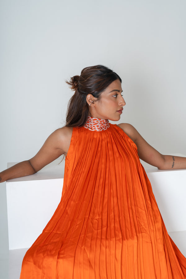 Neora Orange Pink Braided Halter Neck Gather Gown Occasion Wear The Fairnest Neora Orange Pink Braided Halter Neck Gather Gown Occasion Wear The Fairnest