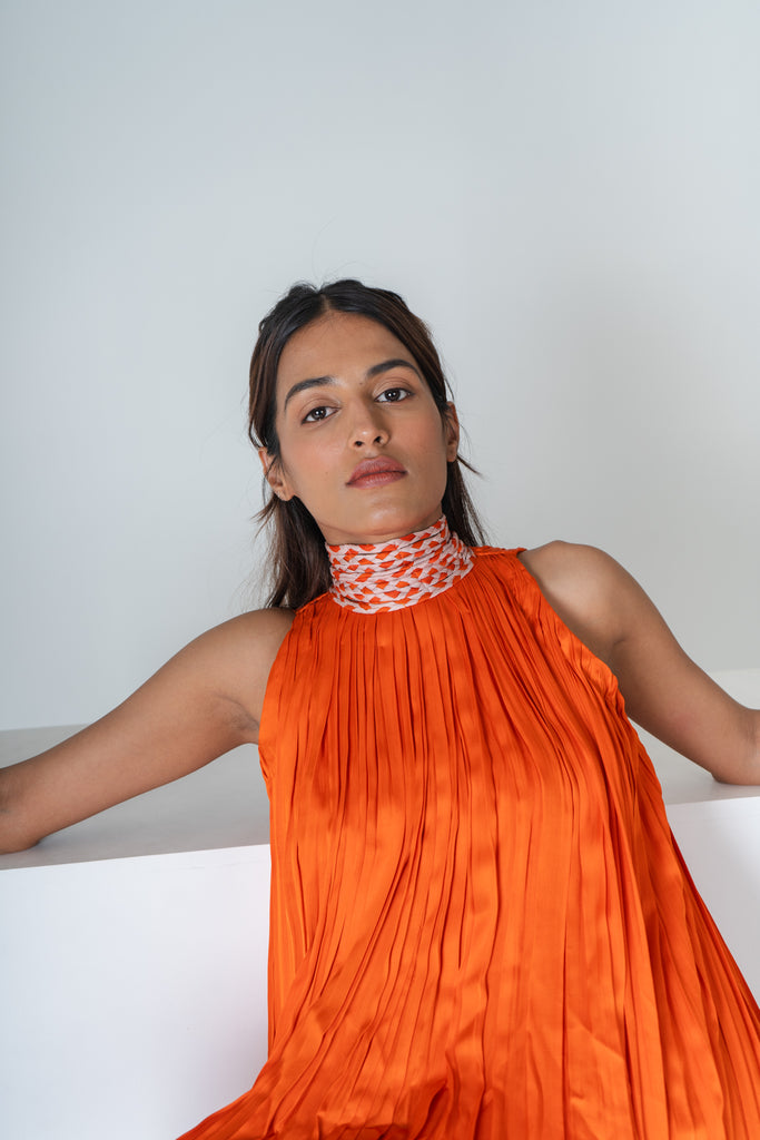 Neora Orange Pink Braided Halter Neck Gather Gown Occasion Wear – The  Fairnest