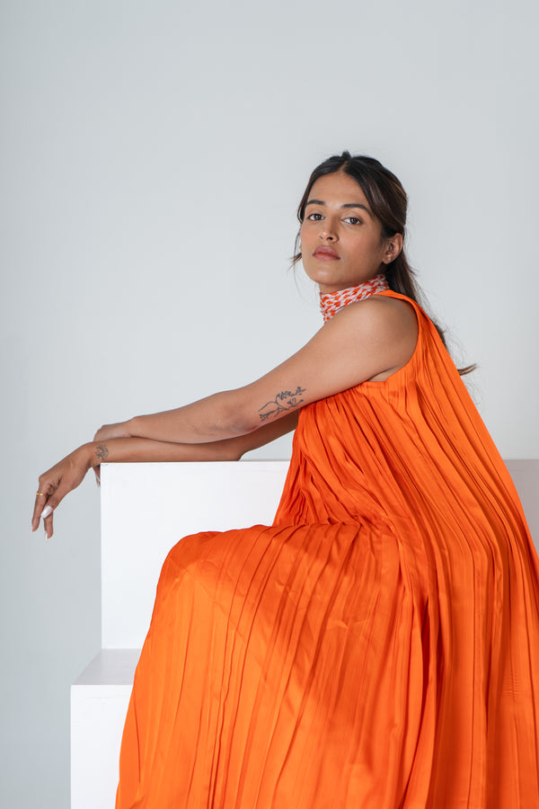 Neora Orange Pink Braided Halter Neck Gather Gown Occasion Wear The Fairnest Neora Orange Pink Braided Halter Neck Gather Gown Occasion Wear The Fairnest