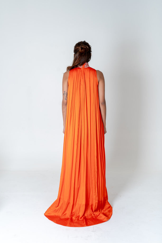 Neora Orange Pink Braided Halter Neck Gather Gown Occasion Wear – The  Fairnest