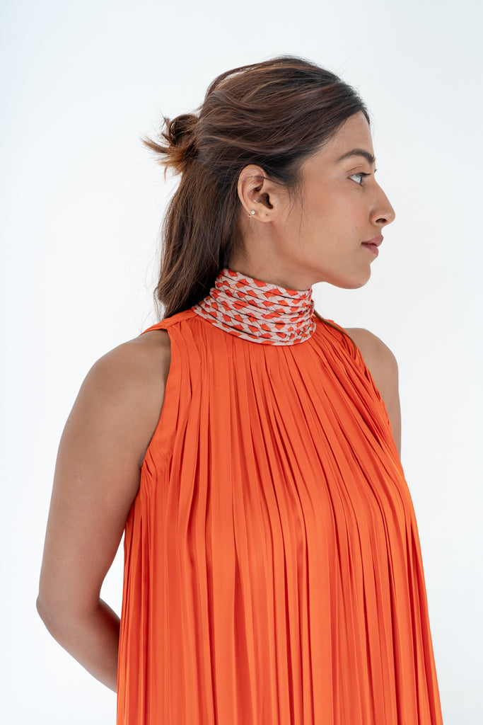 Neora Orange Pink Braided Halter Neck Gather Gown Occasion Wear The Fairnest Neora Orange Pink Braided Halter Neck Gather Gown Occasion Wear The Fairnest
