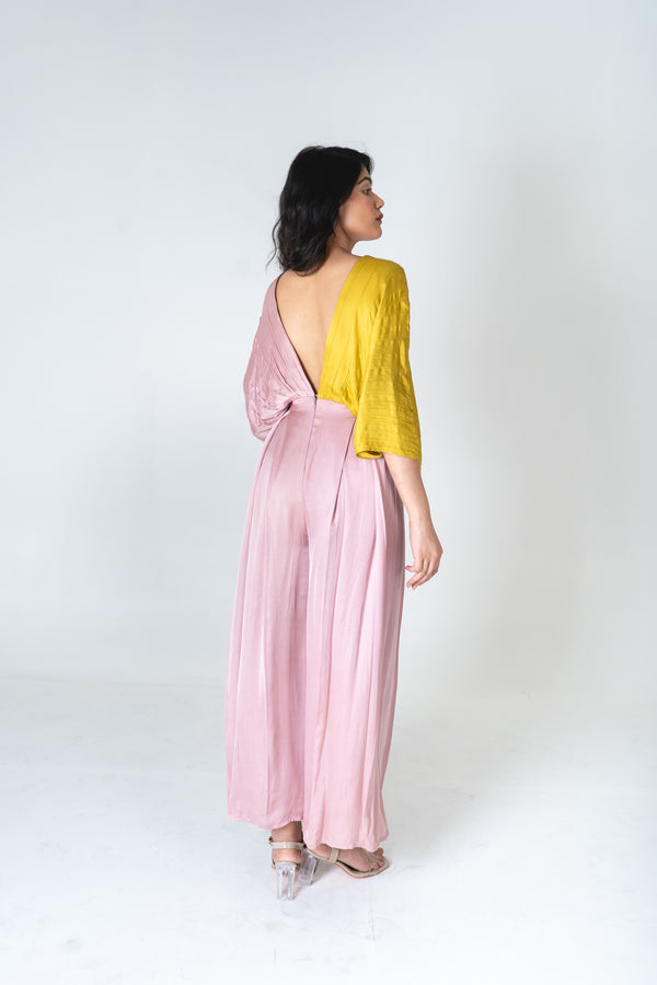 Pink Yellow Color Blocked Jumpsuit