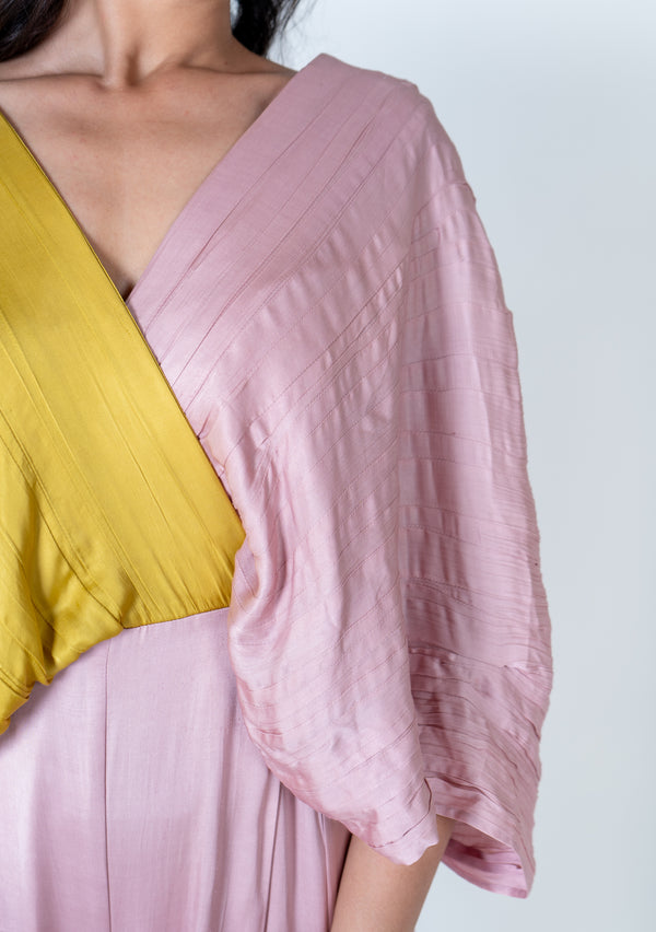 Pink Yellow Color Blocked Jumpsuit