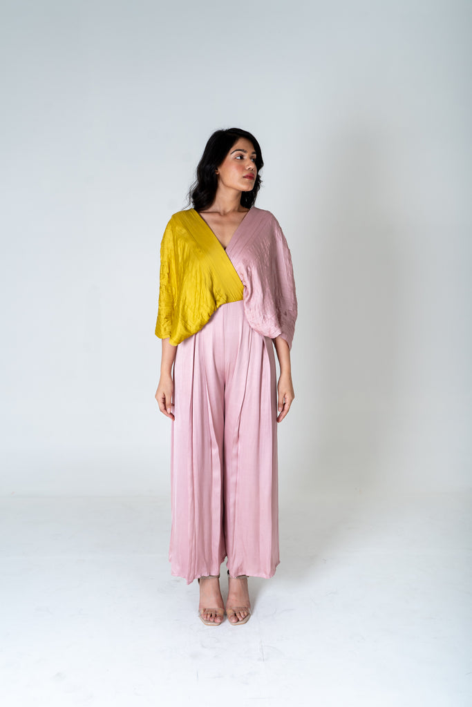 Pink Yellow Color Blocked Jumpsuit