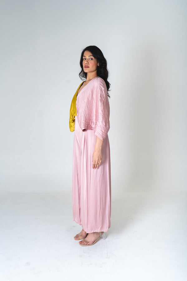 Pink Yellow Color Blocked Jumpsuit