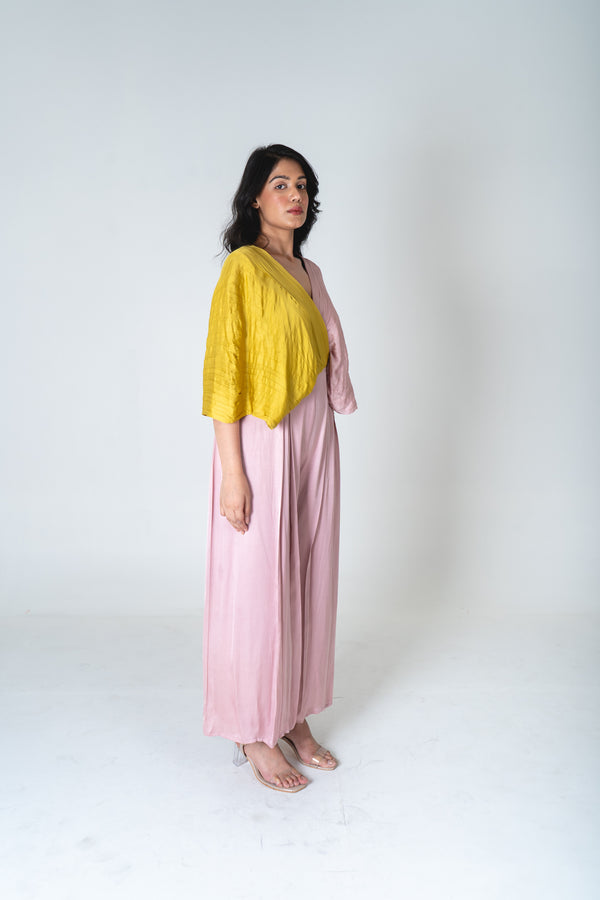 Pink Yellow Color Blocked Jumpsuit