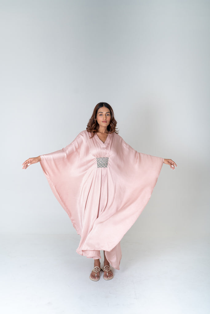 pink kaftan dress Neora Braided Long Kaftan Dress Sustainable Bemberg Silk Max Organic – The Fairnest