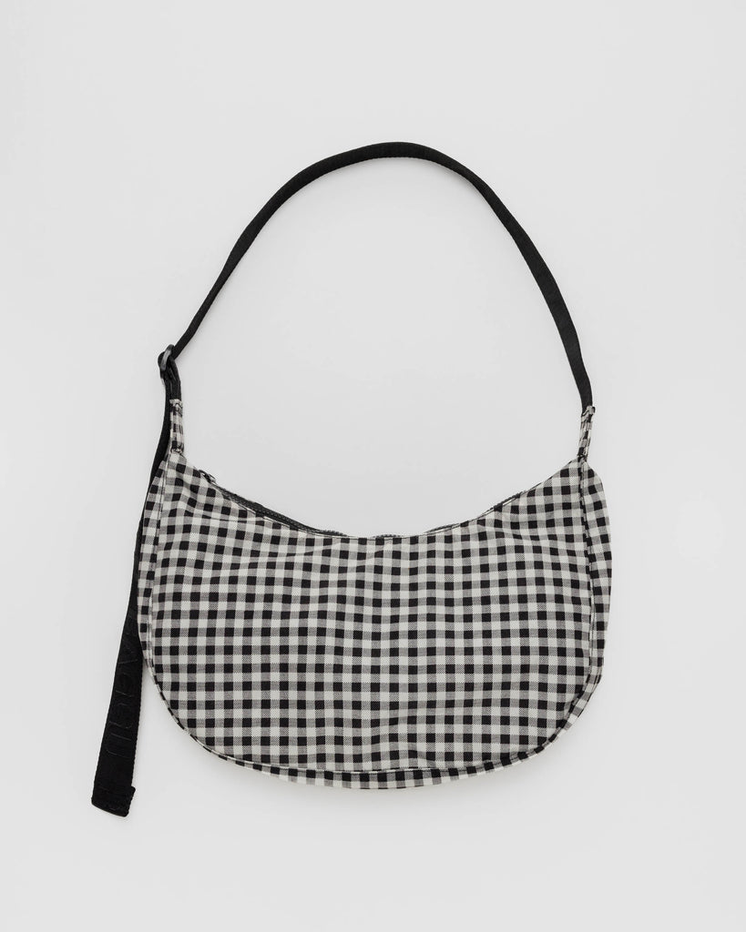 Medium Nylon Crescent Bag Black & White Gingham