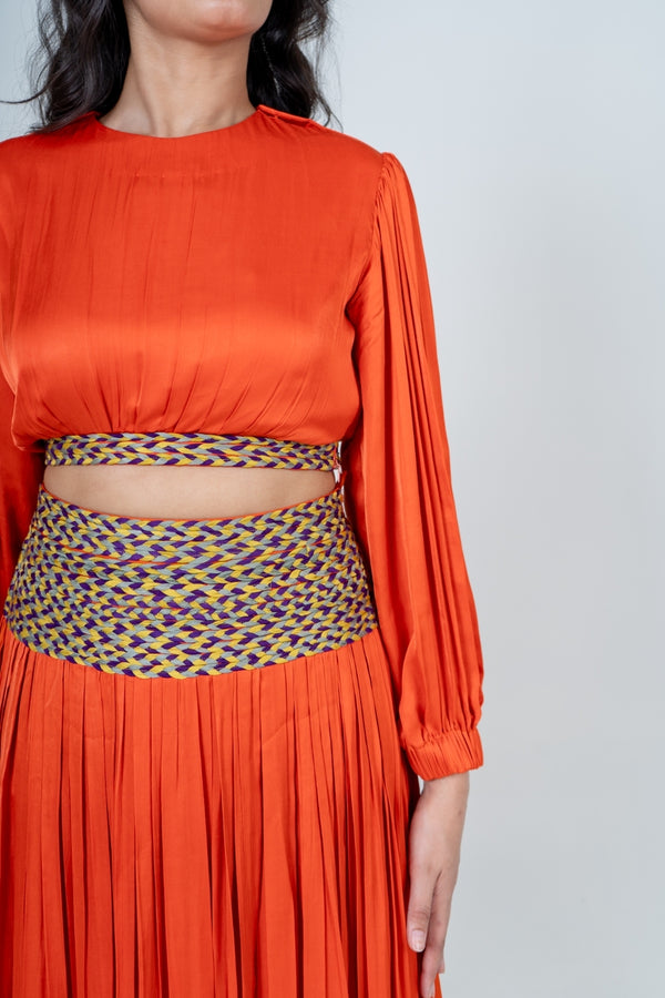 Orange Skirt Set with Color Blocked Braids