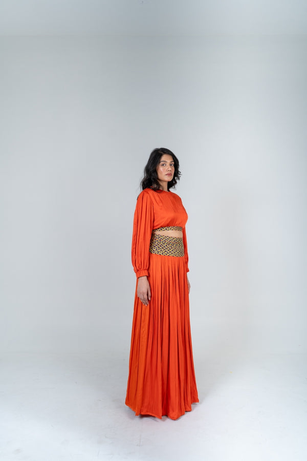 Orange Skirt Set with Color Blocked Braids