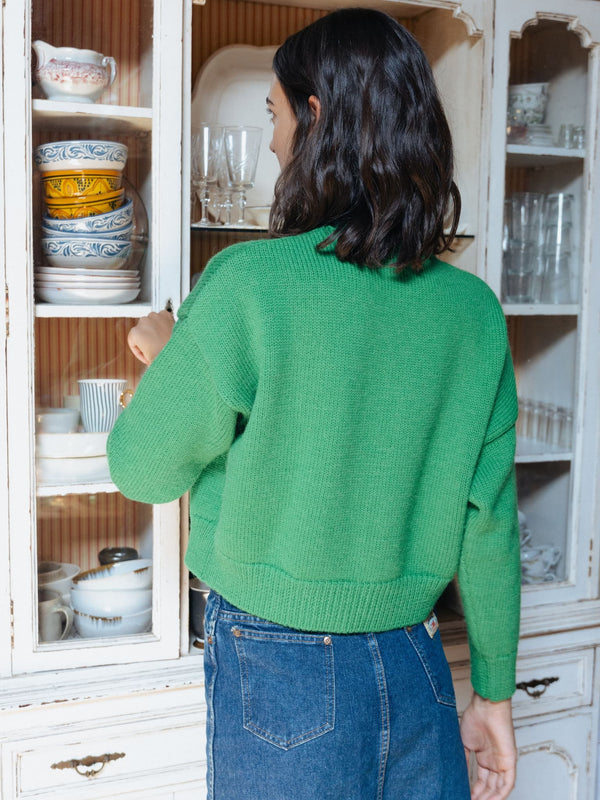 Fala Green Cropped Alpaca Wool Cardigan