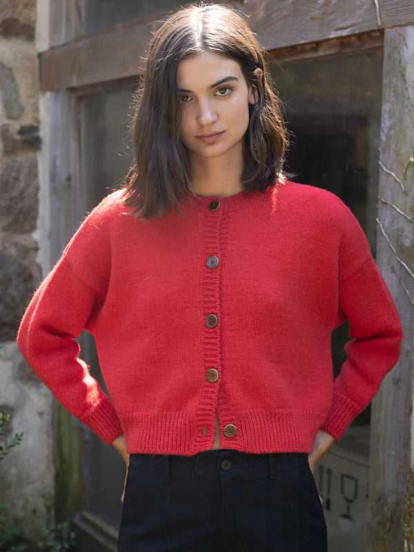 Fala Red Cropped Alpaca Wool Cardigan