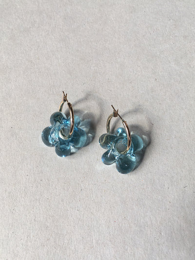 Recycled Glass Earrings Blue Light Flower Sisi Joia Made in Paris Jewelry Glassware 