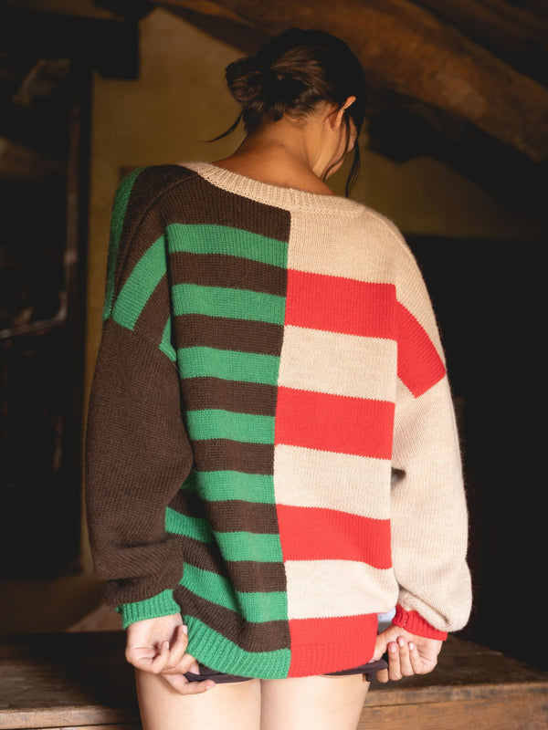 Leda Oversize Striped Alpaca Wool Cardigan