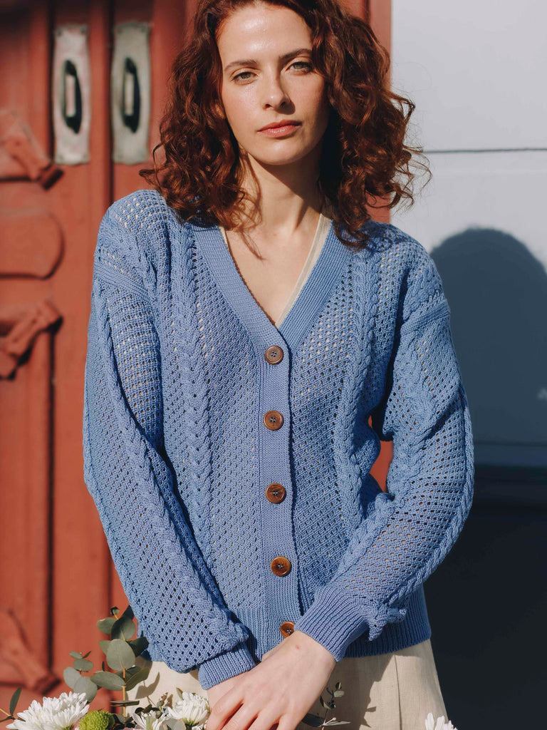 Mallo Blue Organic Cotton Crochet Cardigan