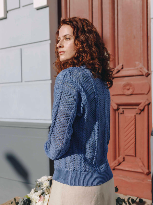 Mallo Blue Organic Cotton Crochet Cardigan