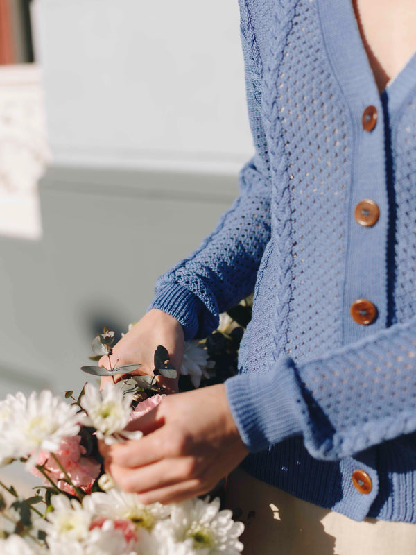 Mallo Blue Organic Cotton Crochet Cardigan