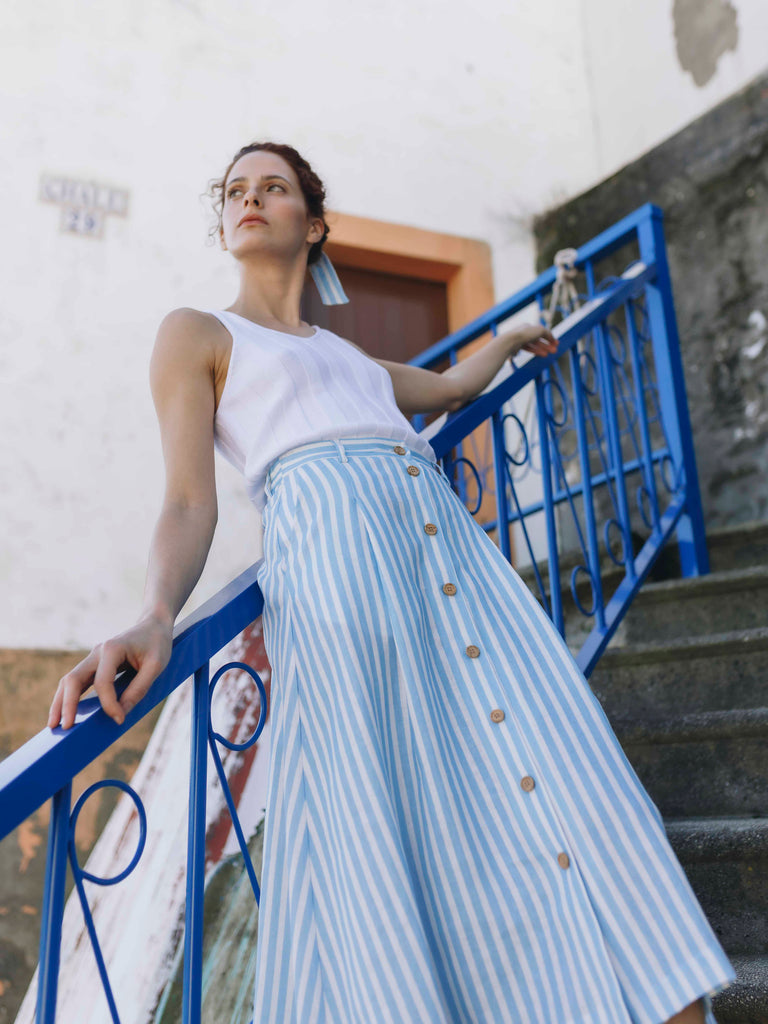 Marola Blue Stripe Linen Skirt