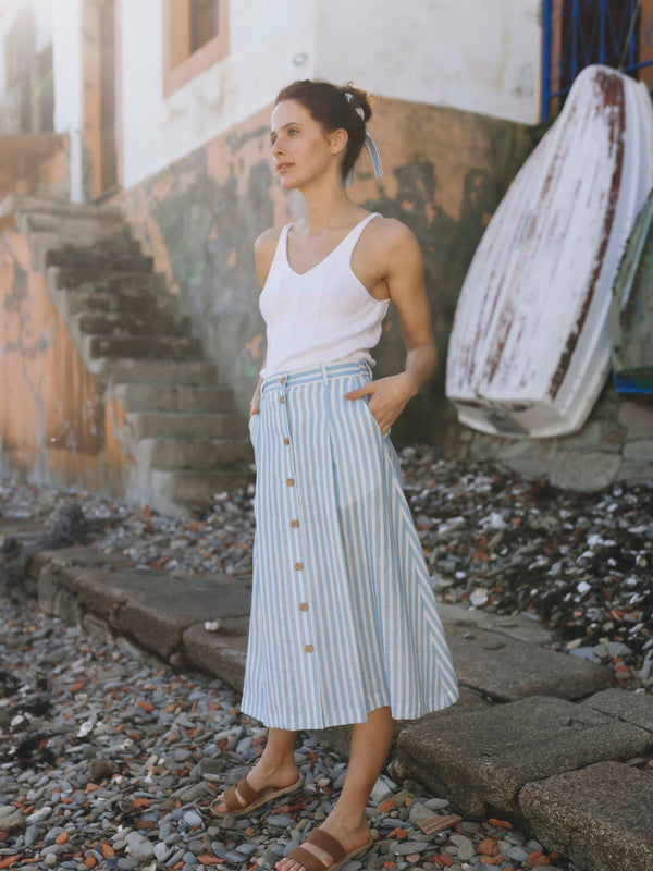 Marola Blue Stripe Linen Skirt