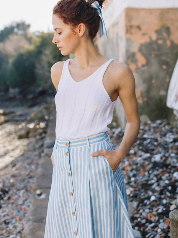 Marola Blue Stripe Linen Skirt