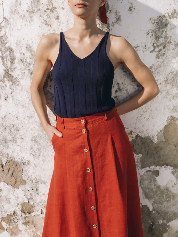 Marola Red Linen Skirt