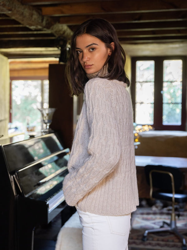 NÓS Beige High Neck Alpaca Wool Sweater