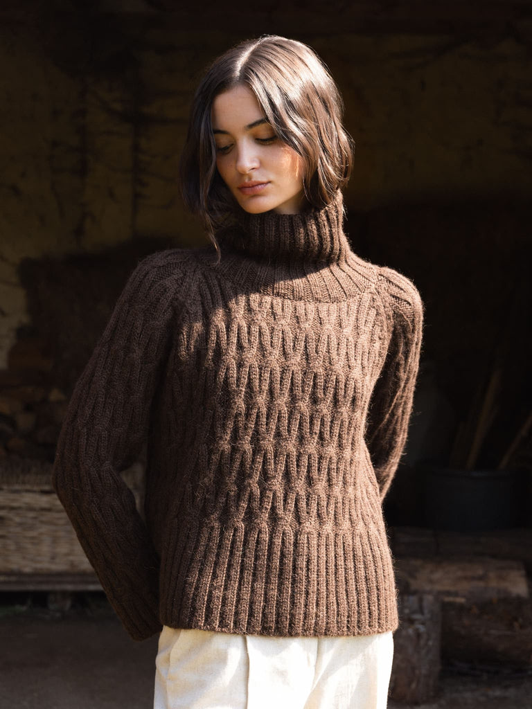 NÓS Brown High Neck Alpaca Wool Sweater