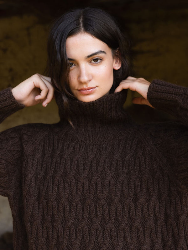 NÓS Brown High Neck Alpaca Wool Sweater