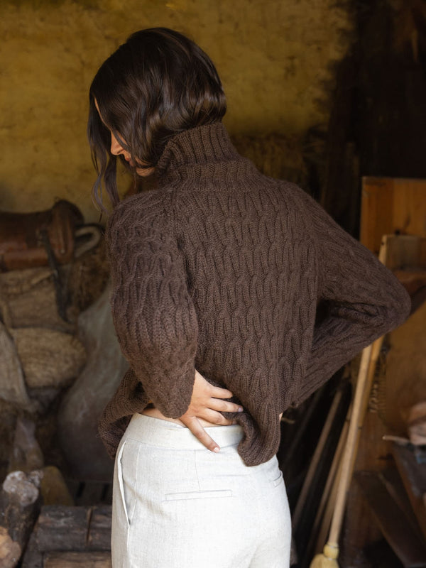 NÓS Brown High Neck Alpaca Wool Sweater