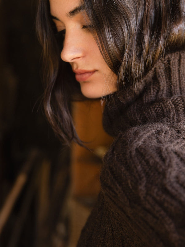 NÓS Brown High Neck Alpaca Wool Sweater