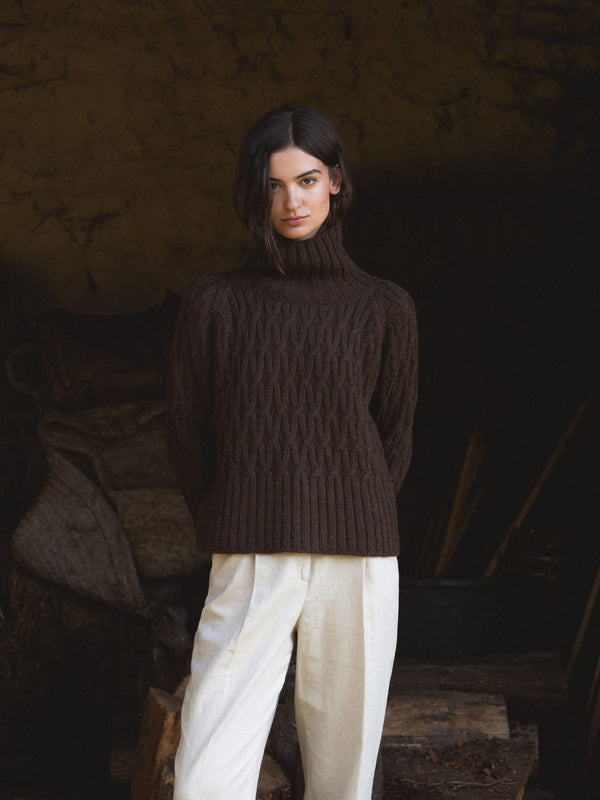 NÓS Brown High Neck Alpaca Wool Sweater