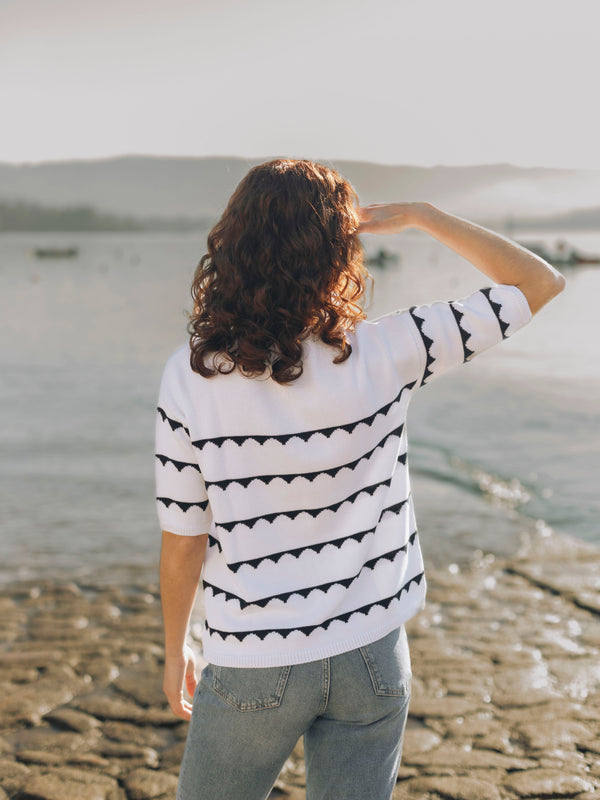 Ponte White Egyptian Cotton Short Sleeve Sweater