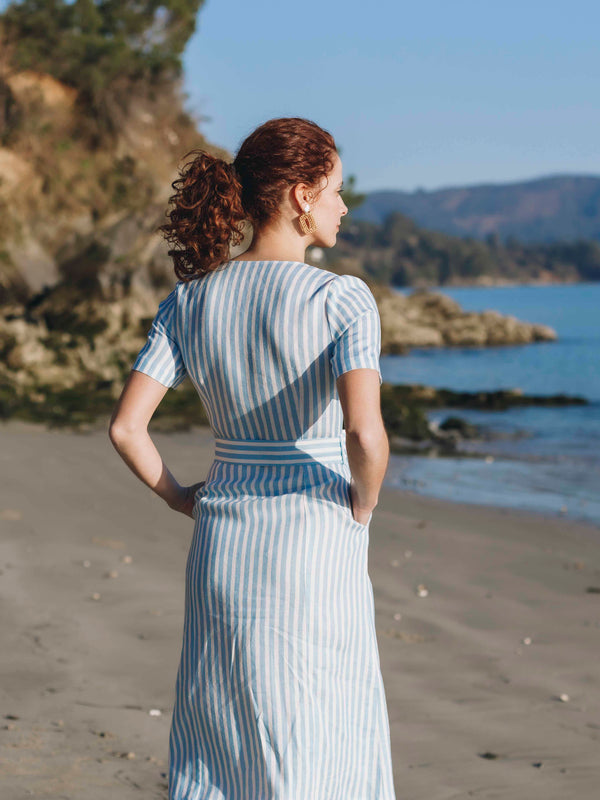 Porto Blue Stripe Linen Midi Dress