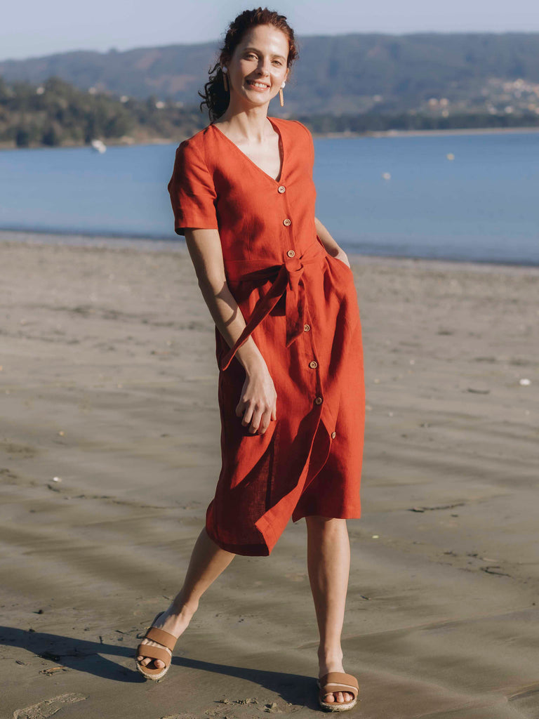 Roade Porto Red Linen Midi Dress Organic Clothing Spain The Fairnest Roade Porto Red Linen Midi Dress Organic Clothing Spain The Fairnest