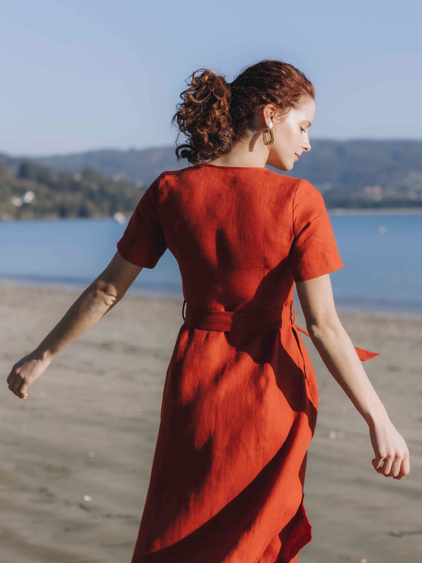 Porto Red Linen Midi Dress