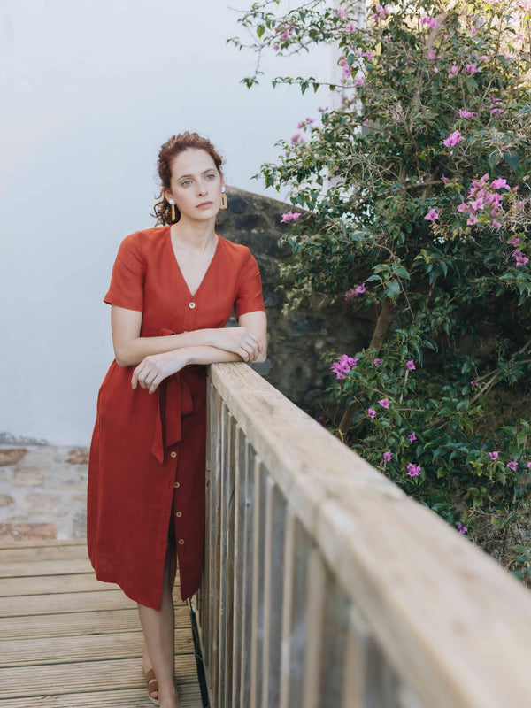 Porto Red Linen Midi Dress