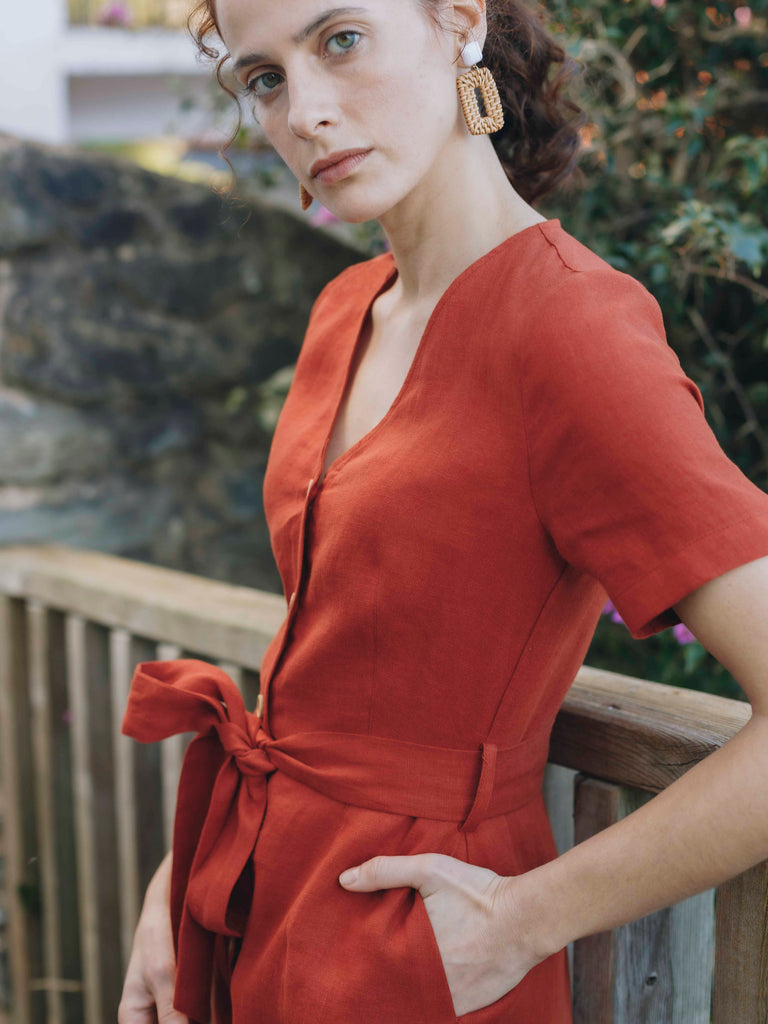 red linen dress uk Roade Porto Red Linen Midi Dress Organic Clothing Spain The Fairnest