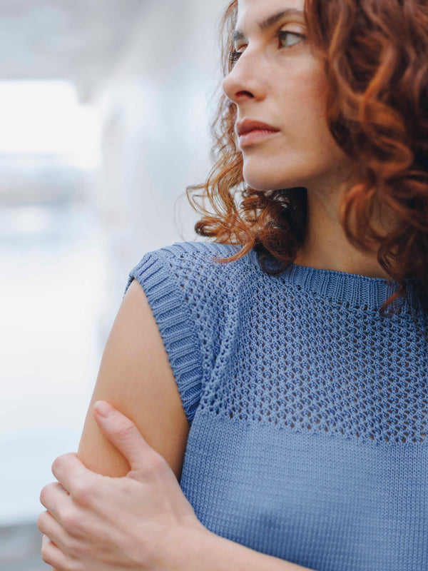 Rede Blue Organic Cotton Openwork Top