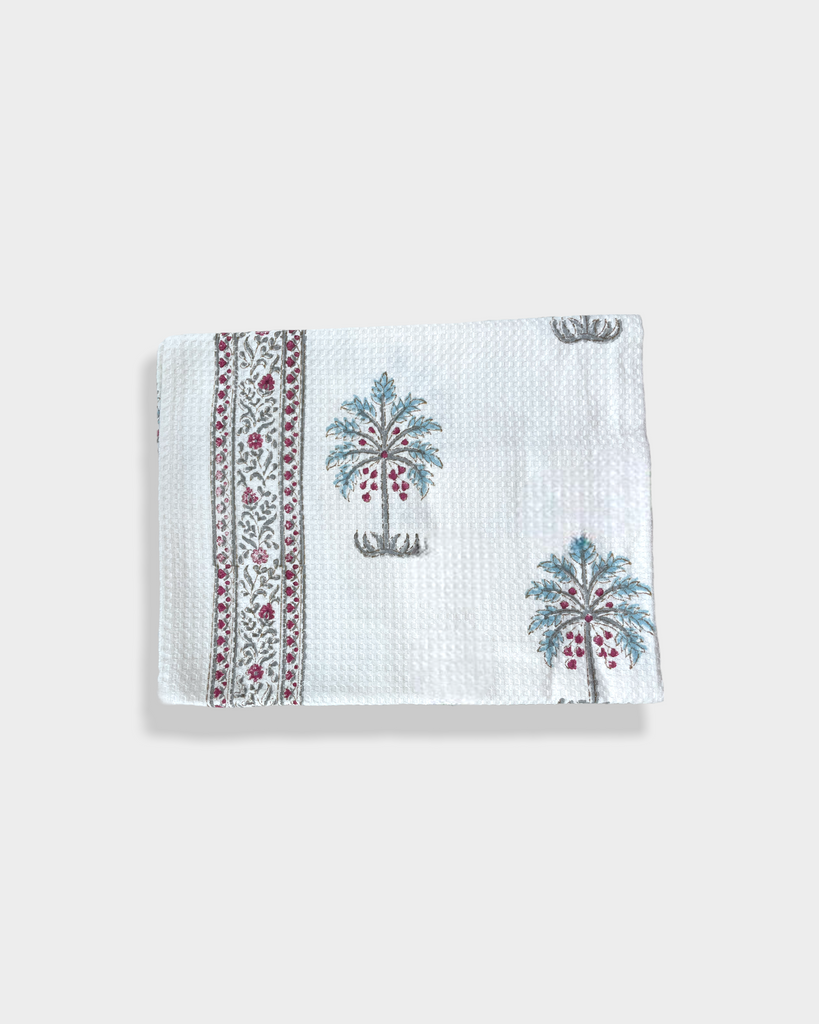Cotton Waffle Towel Blue Palm