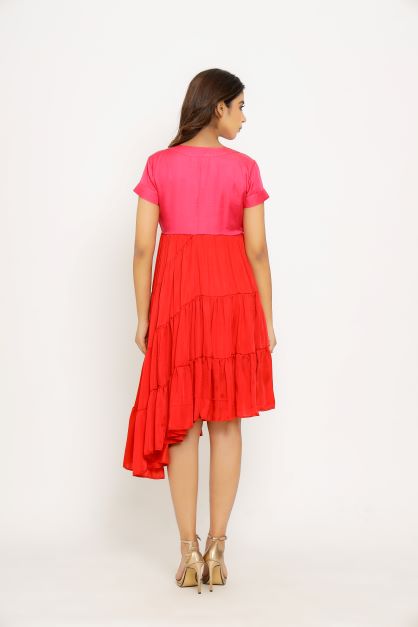 Red Pink Asymmetrical Dress